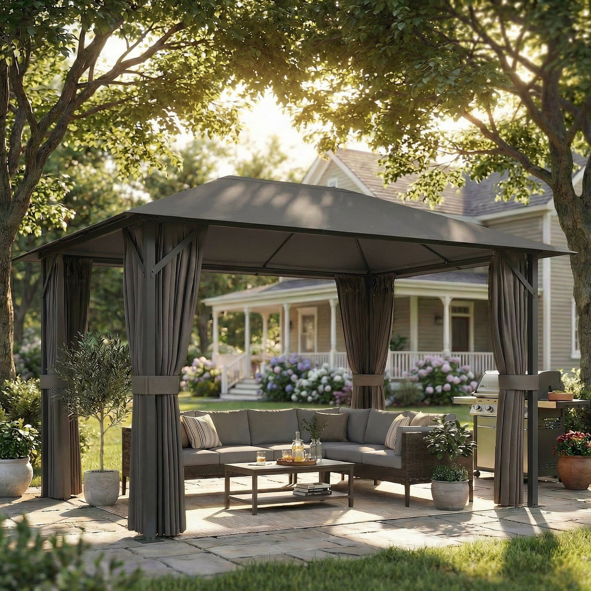 Outsunny Pavillon mit Moskitonetz 4 Seitenteile Dunkelgrau - Bild 2