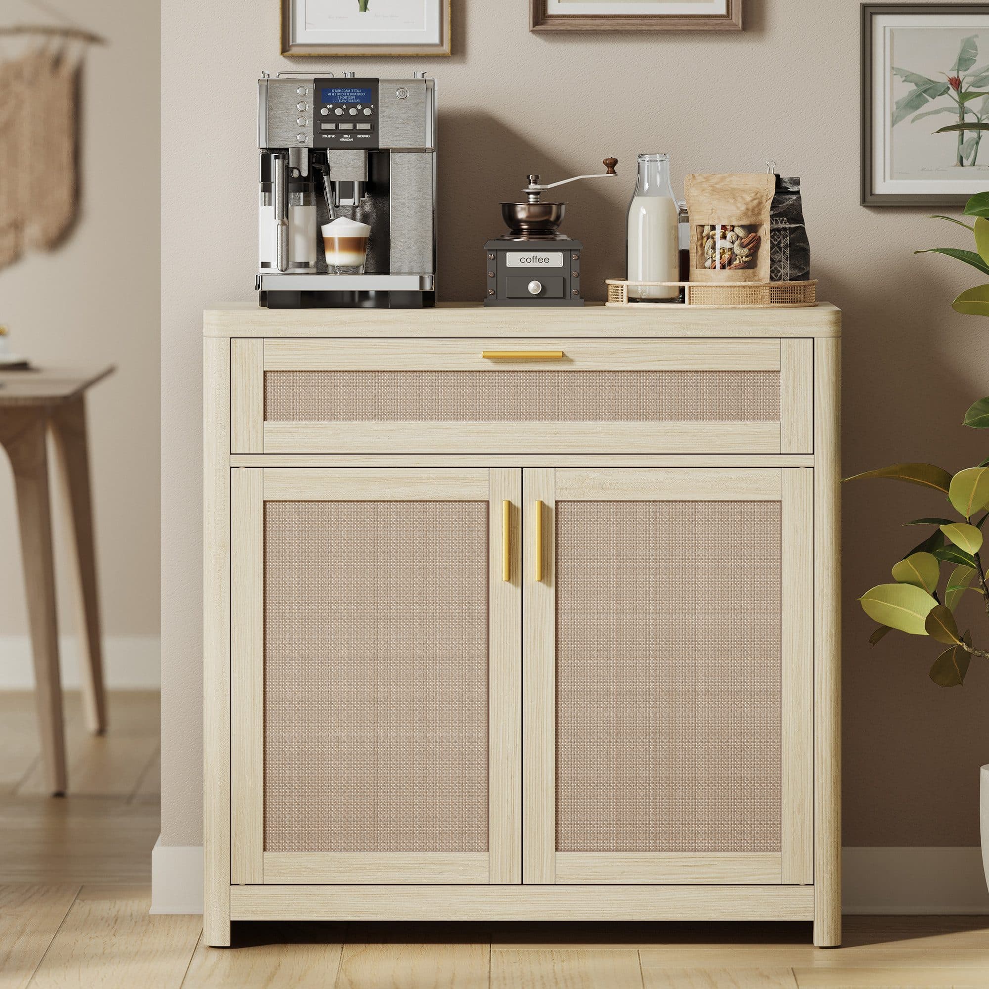 VASAGLE Buffet Küchenschrank Beige Rattan-Optik - Bild 2