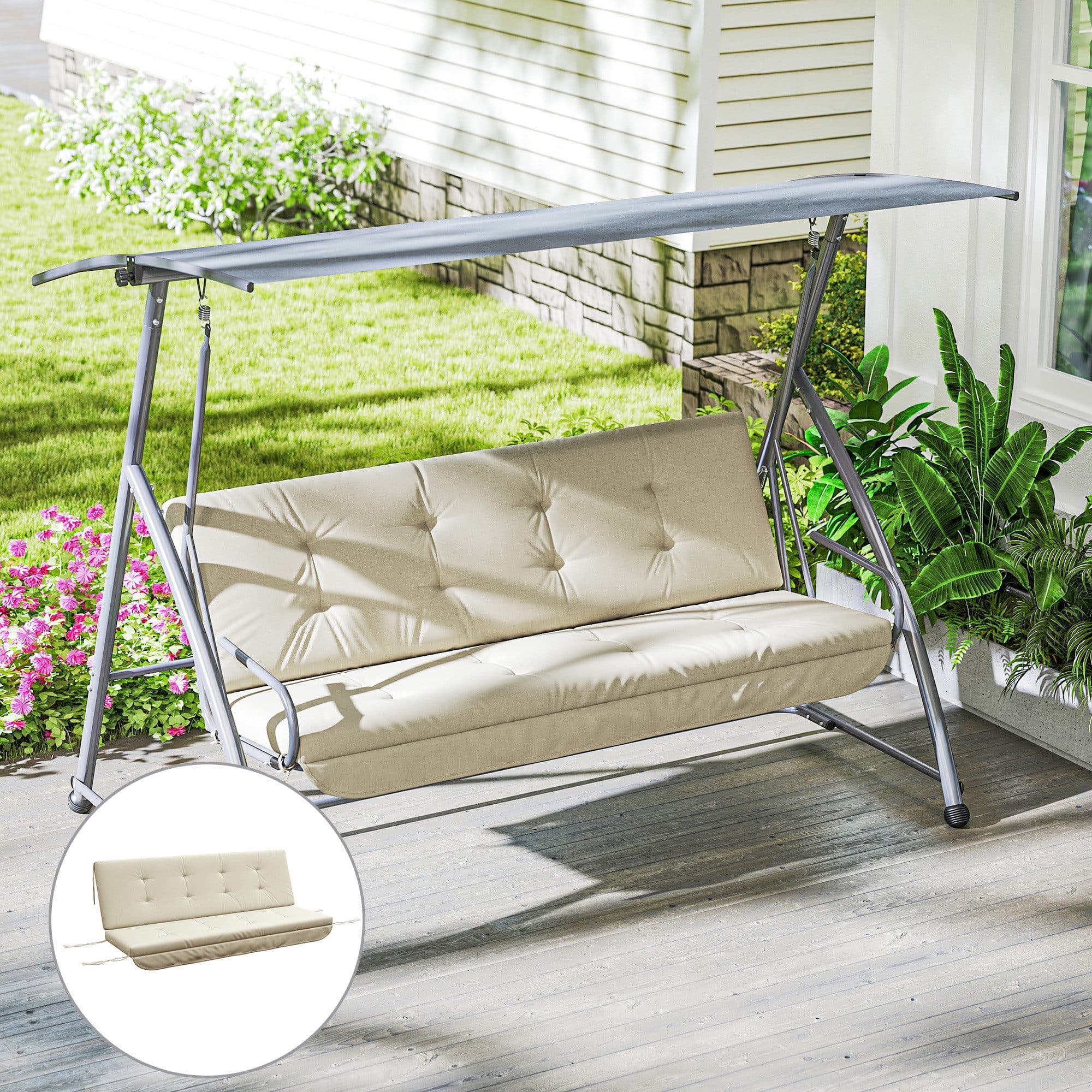 Outsunny Hollywoodschaukel Sitzkissen Beige Tufting Design - Bild 2
