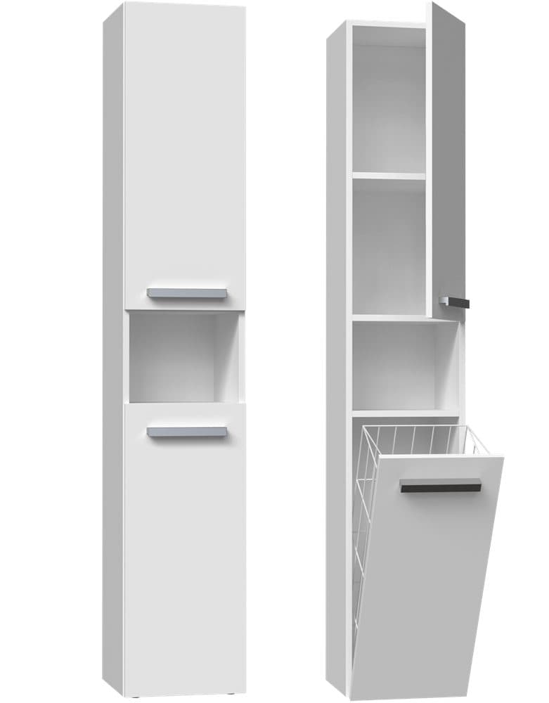 ibonto Hochschrank Badezimmerschrank Weiss mit Korb & flexibler Türöffnung - Bild 2
