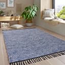 TaraCarpet Borkum Baumwollteppich Blau Modern Handgewebt Bild 2