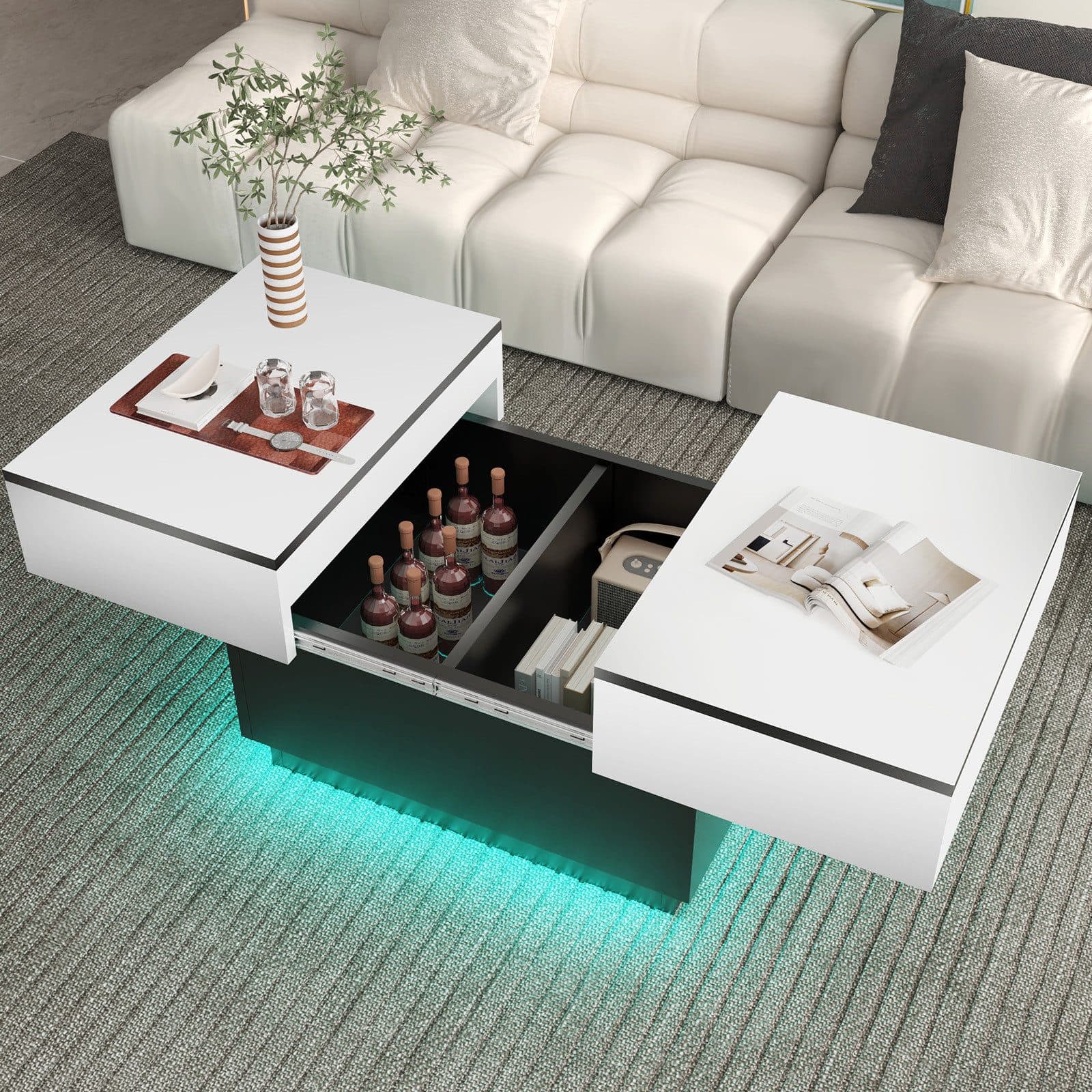 oyajia Couchtisch Wohnzimmertisch Hochglanz mit LED Beleuchtung & Fernsteuerung - Bild 2