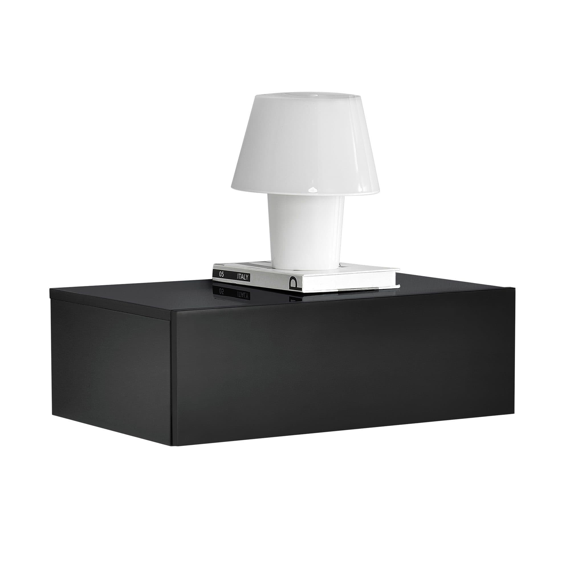 en.casa Nachtschrank Oslo Wandboard mit Schublade Schwarz Hochglanz - Bild 2
