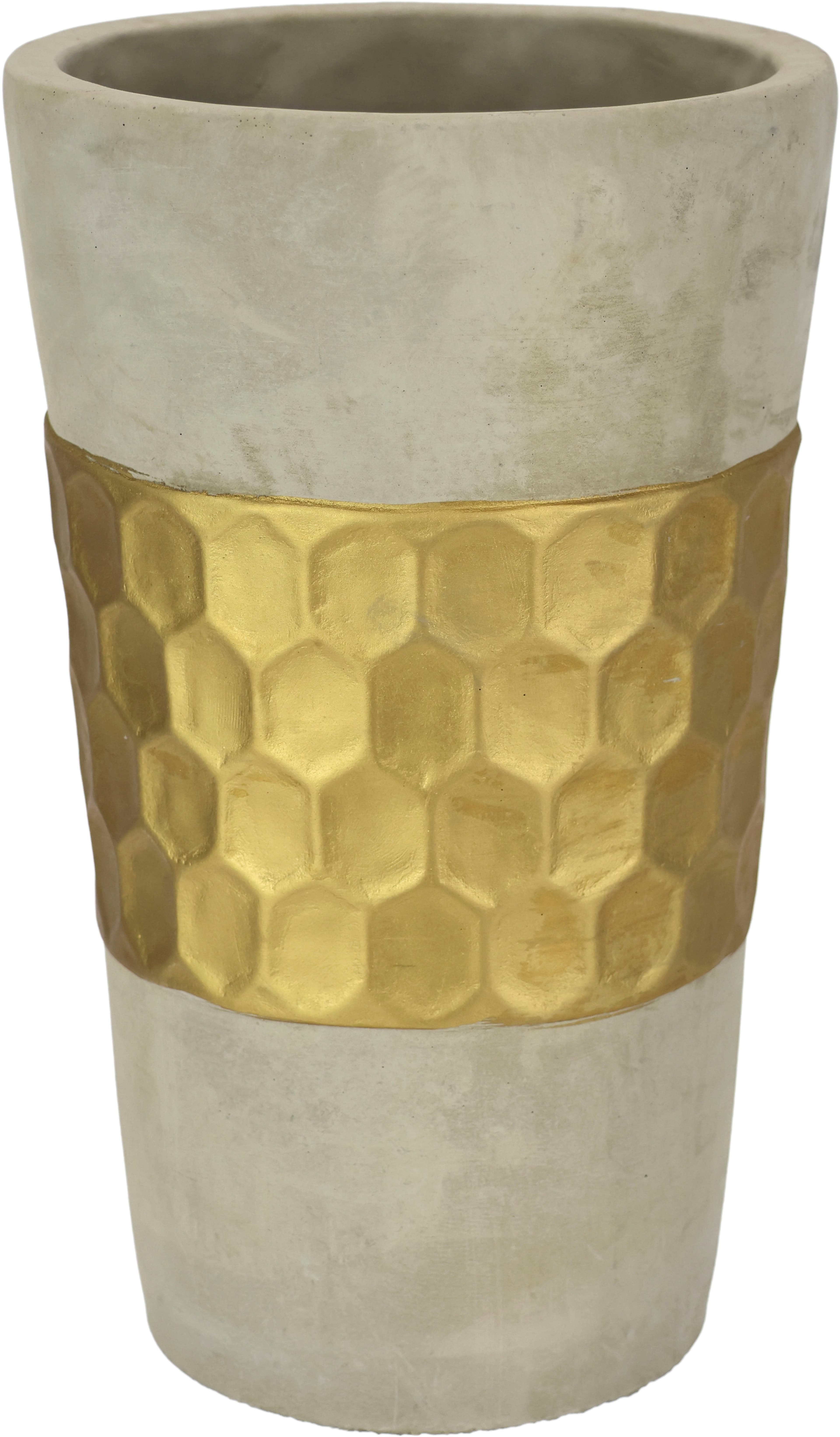 I.GE.A. Dekovase Goldverziert Betonoptik Zylindervase Grau/Gold - Bild 2