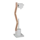 relaxdays Toilettenpapierhalter WC Garnitur Stahl & Holzoptik Weiß/Natur Bild 2