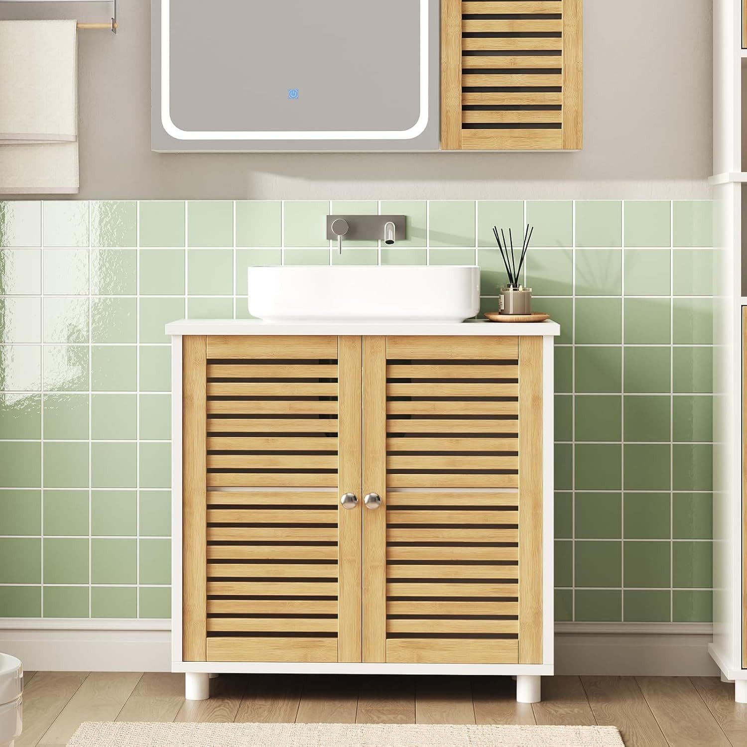 MSMASK Badezimmerschrank mit 2 Türen und Schublade Weiß - Bild 2