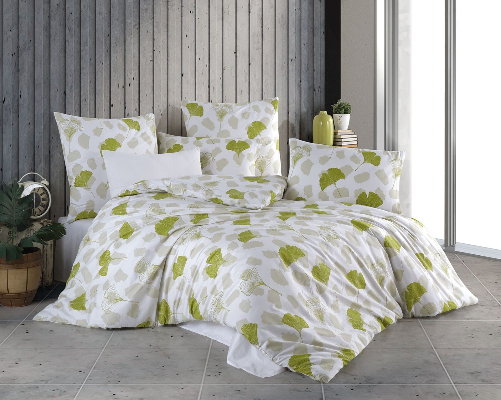 Buymax Bettwäsche Renforce 100% Baumwolle 2-teilig 155x220 cm Bettbezug Set mit Reißverschluss Weiß Hellgrün - Bild 2