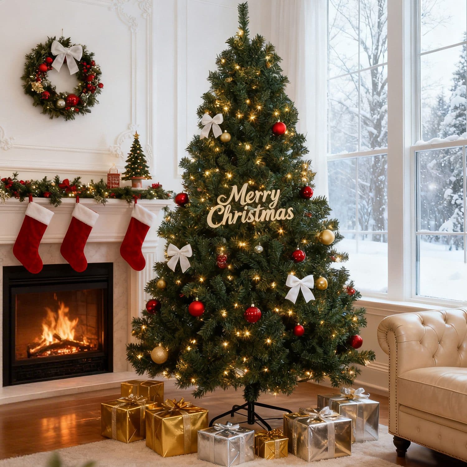 LETGOSPT Künstlicher Weihnachtsbaum 180 cm mit 1100 Zweigen & LED-Lichterkette - Bild 2