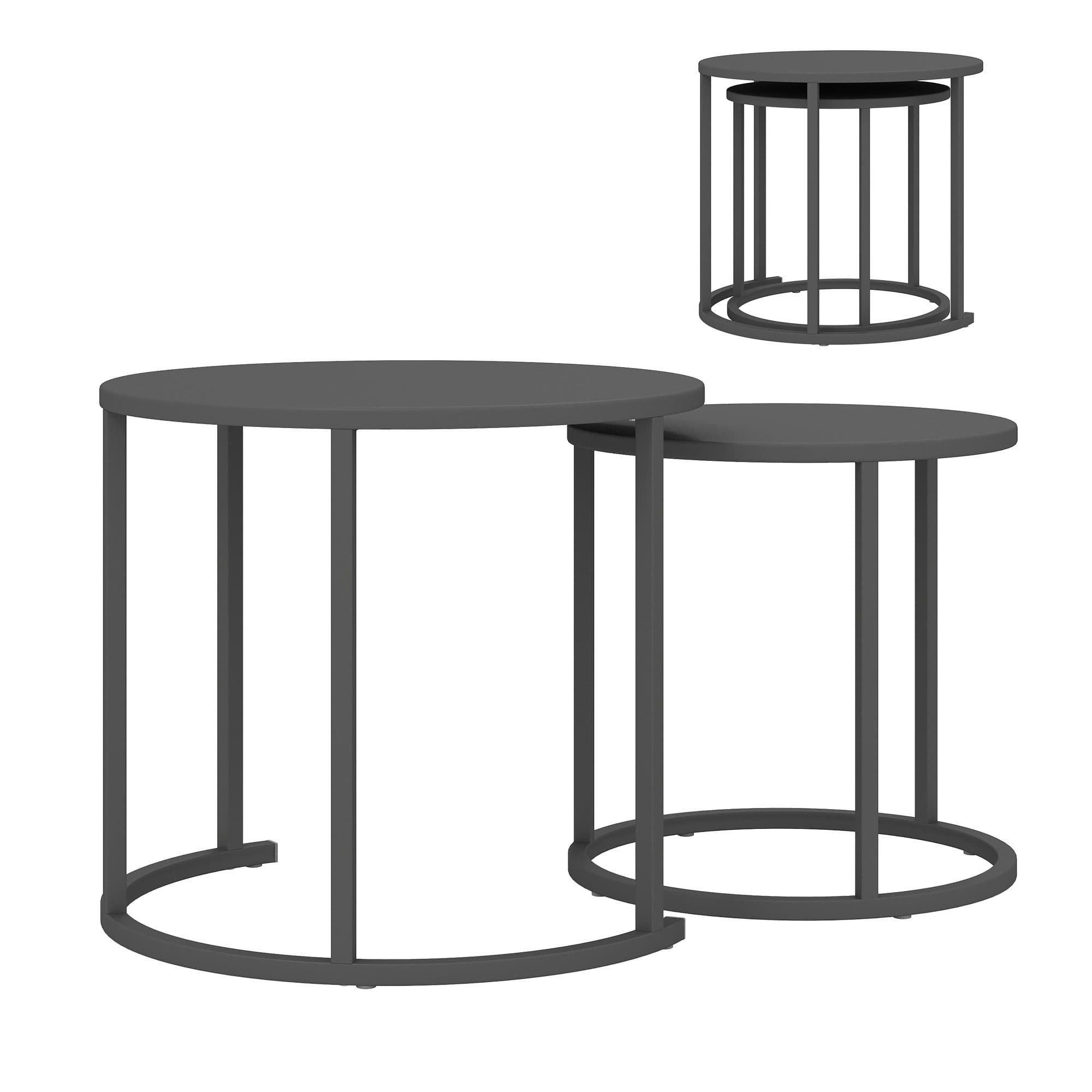 Outsunny Gartentisch aus Stahl, platzsparend 2er Set Beistelltisch, stapelbar rund Balkontisch - Bild 2