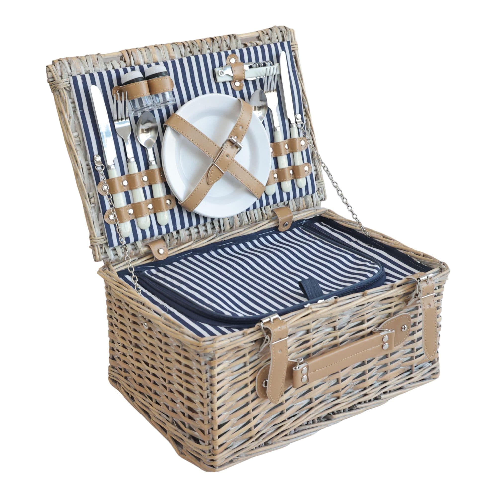 casa.pro Picknickkorb für 2 Personen Weide 40x28x20 cm Weiß/Blau - Bild 2