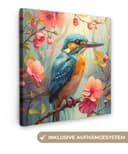 OneMillionCanvasses® Leinwandbild Eisvogel - Blüte - Natur - Vögel - Blumen Bild 2