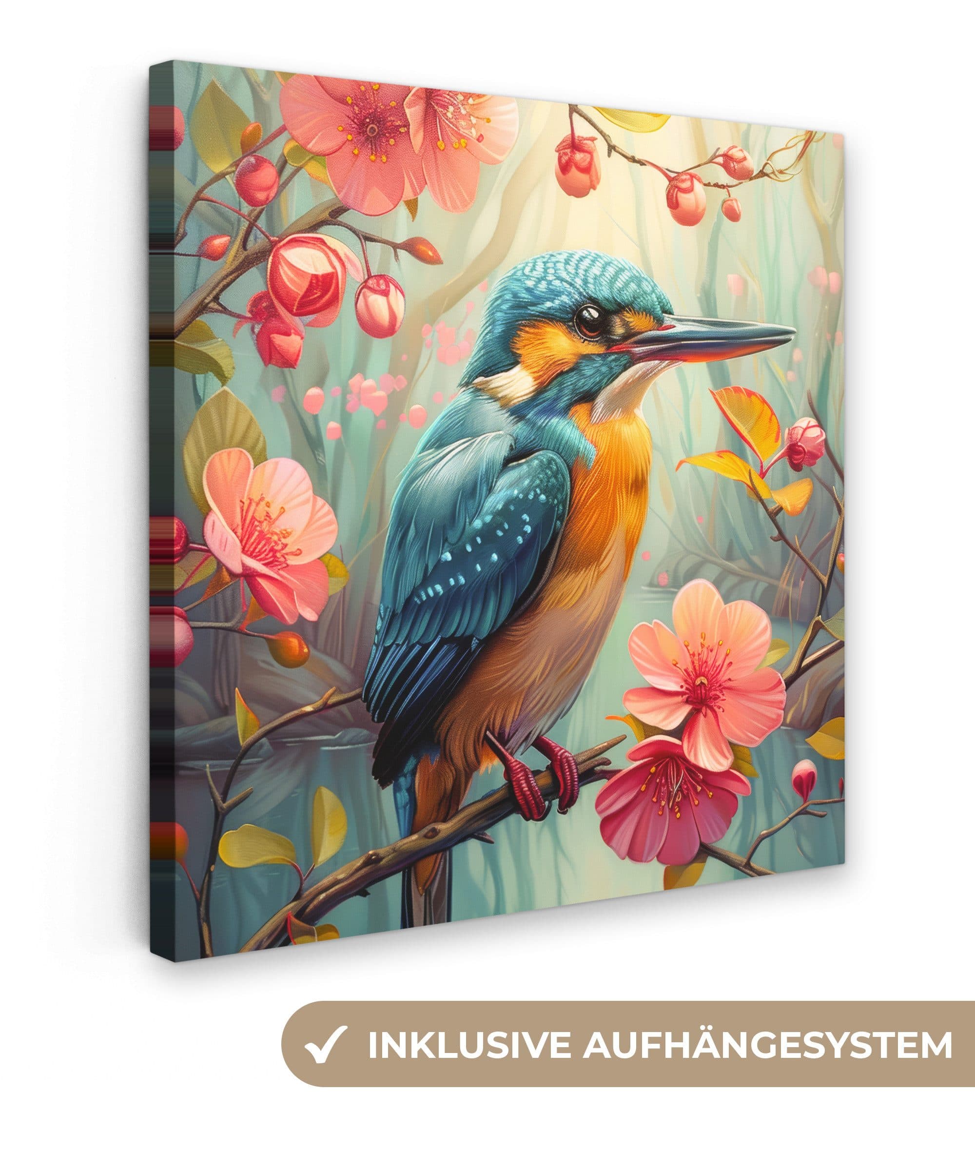 OneMillionCanvasses® Leinwandbild Eisvogel - Blüte - Natur - Vögel - Blumen - Bild 2