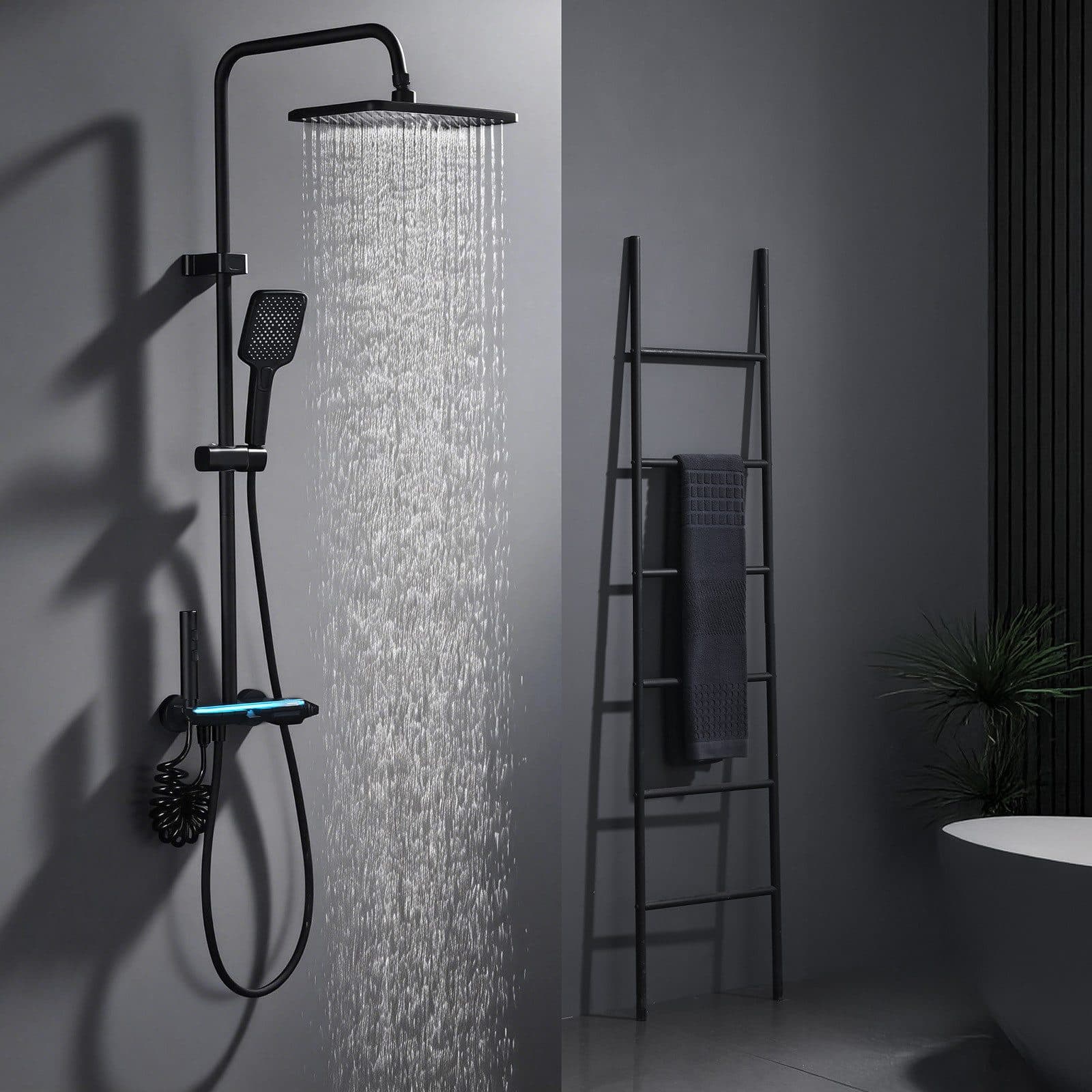 HOMELODY Duschsystem Duschsäule Massagedusche, Regendusche, 3 Strahlarten, Schwarz - Bild 2