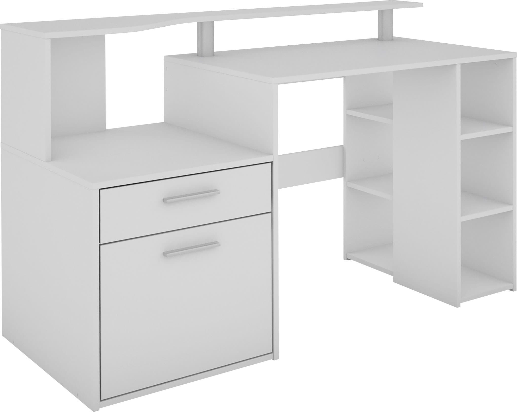 Regal-Schreibtisch Weiß mit Schublade & Fächern