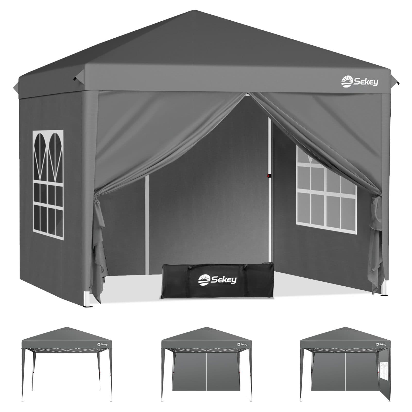 Sekey Faltpavillon 2x2 m Grau Wasserdicht mit 4 Seitenteilen - Bild 2