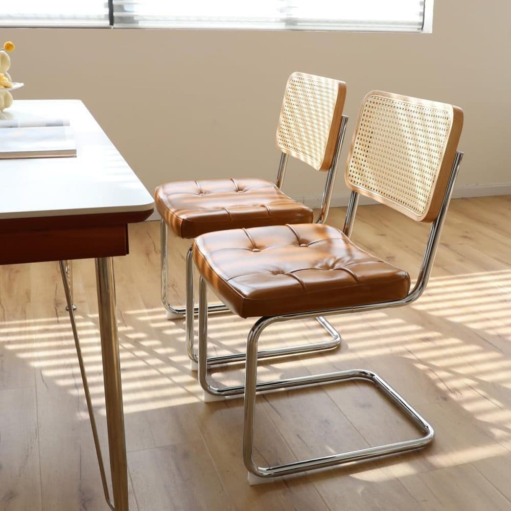 BBG Esszimmerstuhl 2er Set Freischwinger Kunstleder Rattan Mid-Century - Bild 2