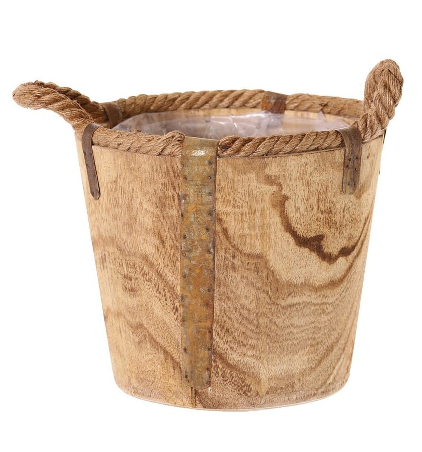 artplants Blumentopf Holz Übertopf DABIH mit Seilgriffen braun
