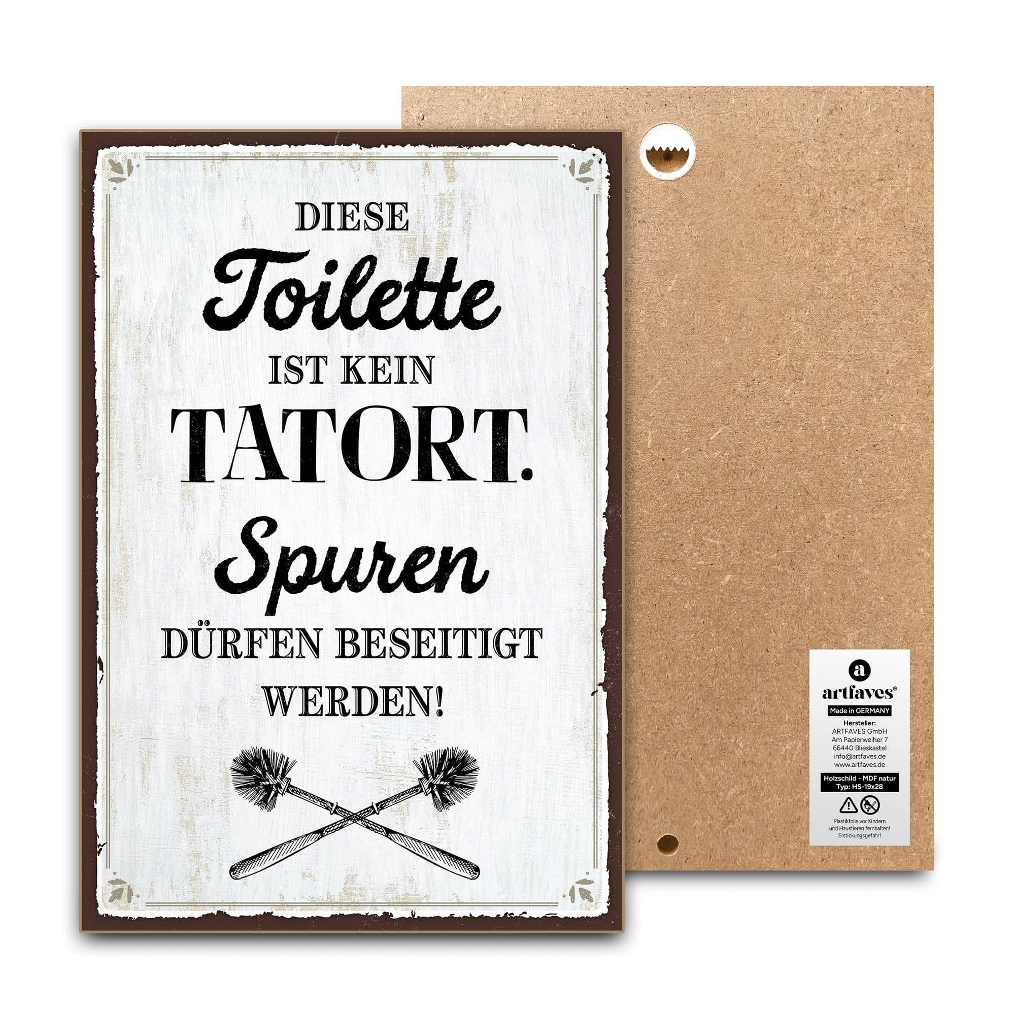 ARTFAVES Holzbild Schild mit Spruch - Die Toilette ist kein Tatort - Bad Deko - Bild 2