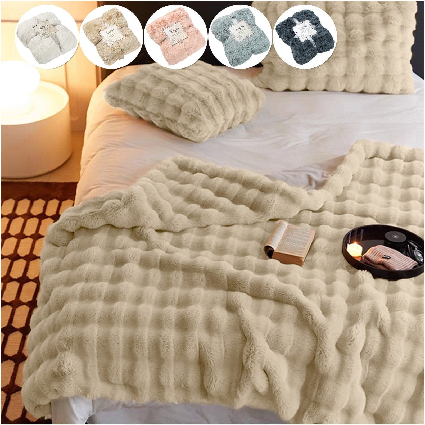 Sunicol Plüsch Kuscheldecke Flauschig Sofaüberwurf Beige - Bild 2