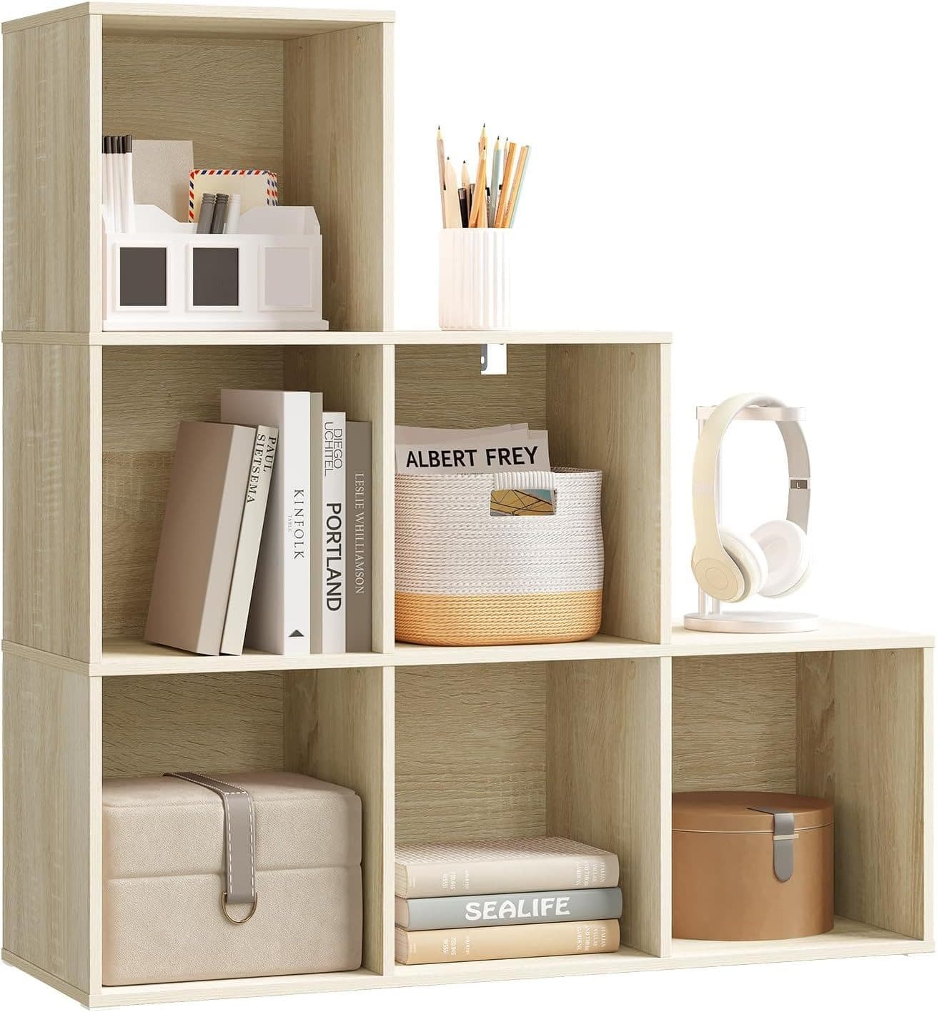 Woltu Bücherregal 6 Fächer Weiß/Helle Eiche Skandinavisch - Bild 2