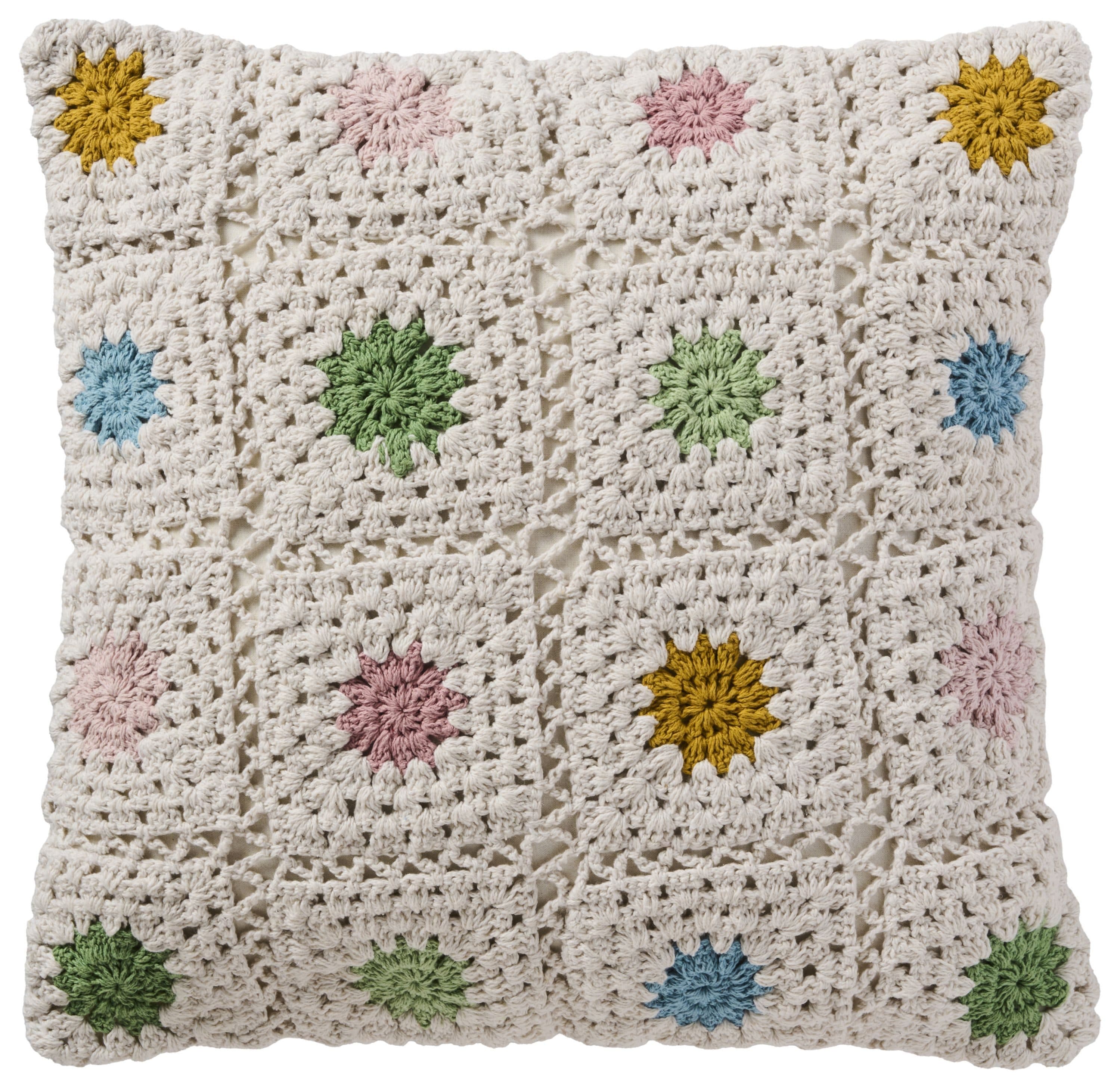 Ib Laursen Kissenbezug 50x50 cm Gehäkelt Creme Bunt Blumen - Bild 2