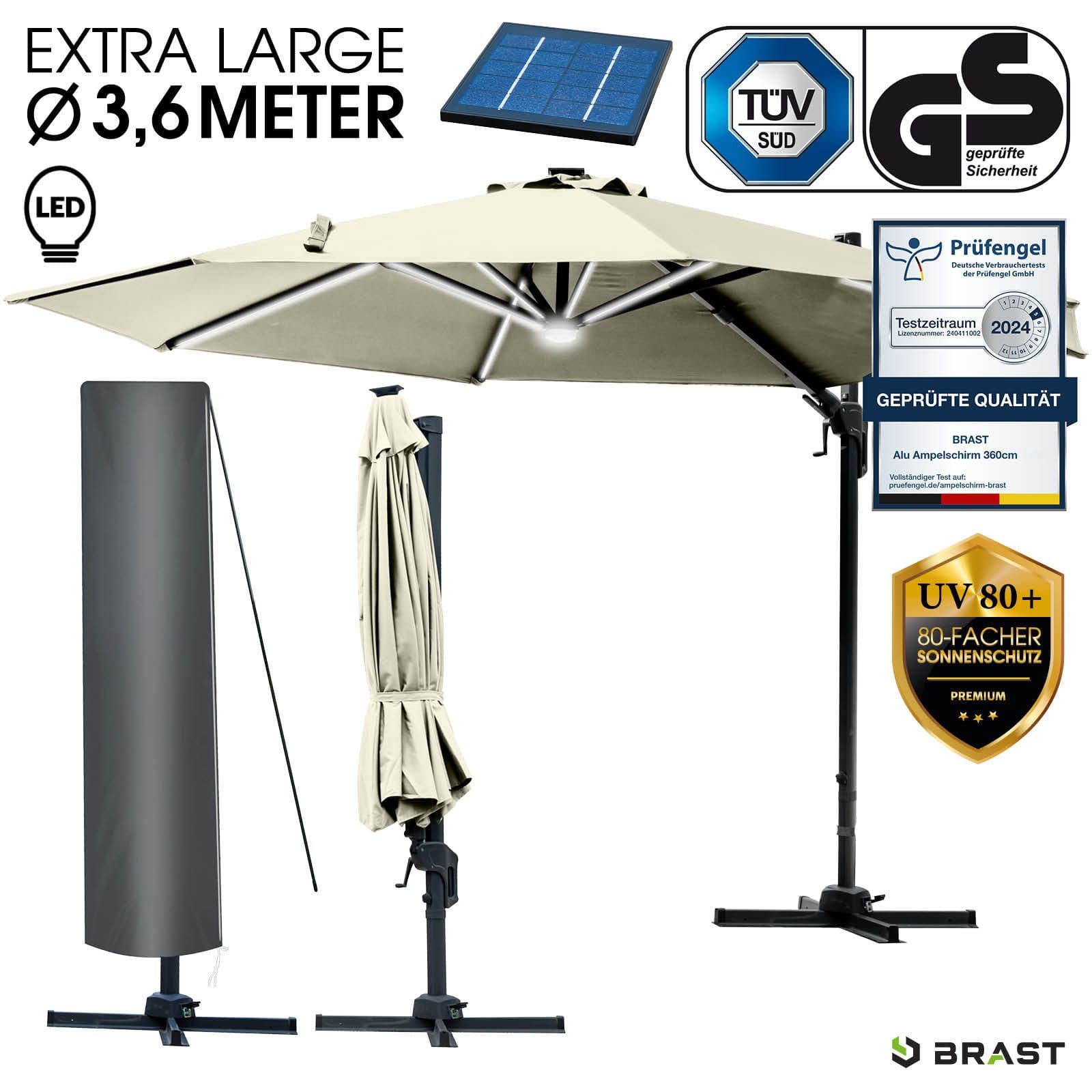 BRAST Ampelschirm 360cm Beige mit LED & Solar - Bild 2