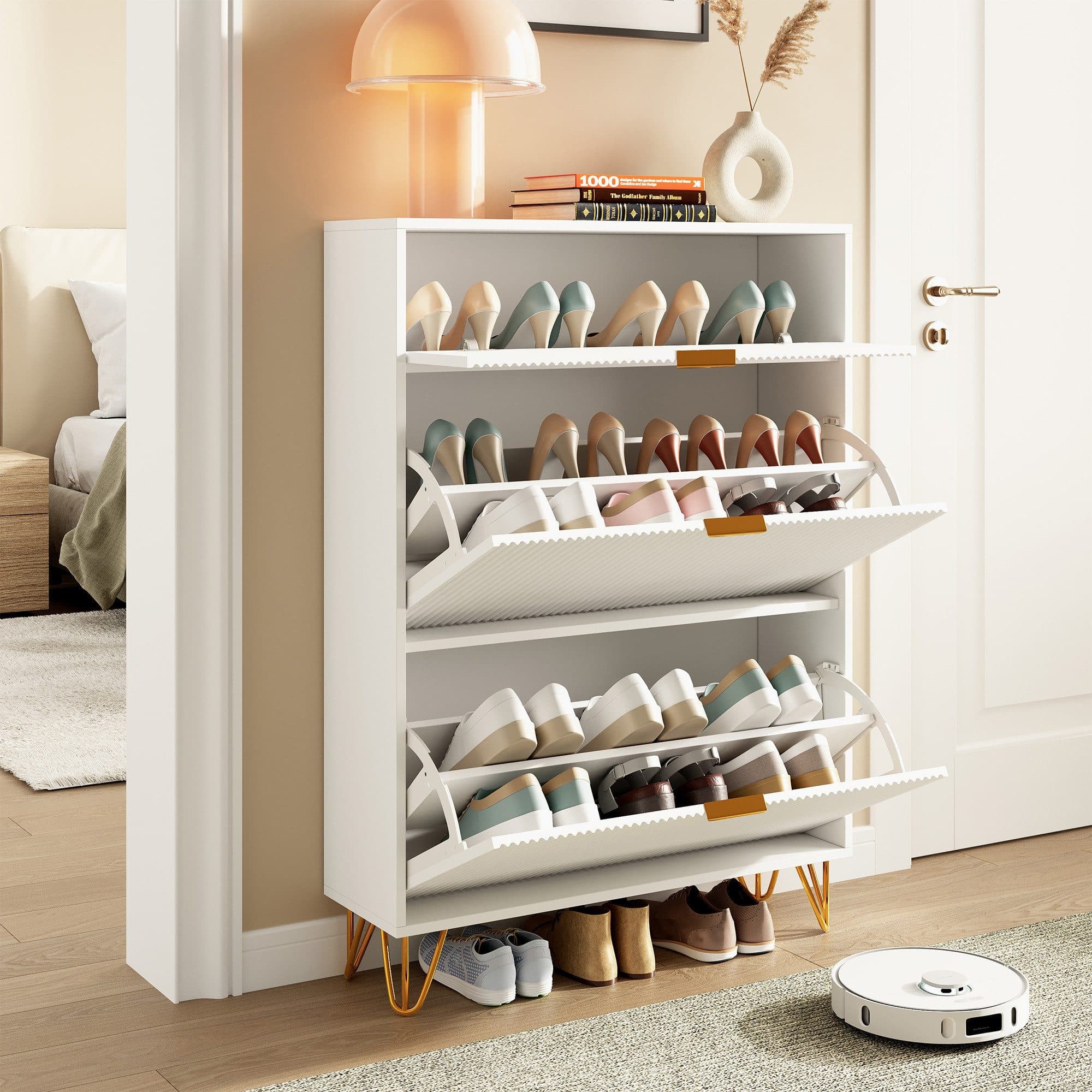 PXloue Schuhschrank Weiß mit 2 Klappen und Kippsicherung - Bild 2