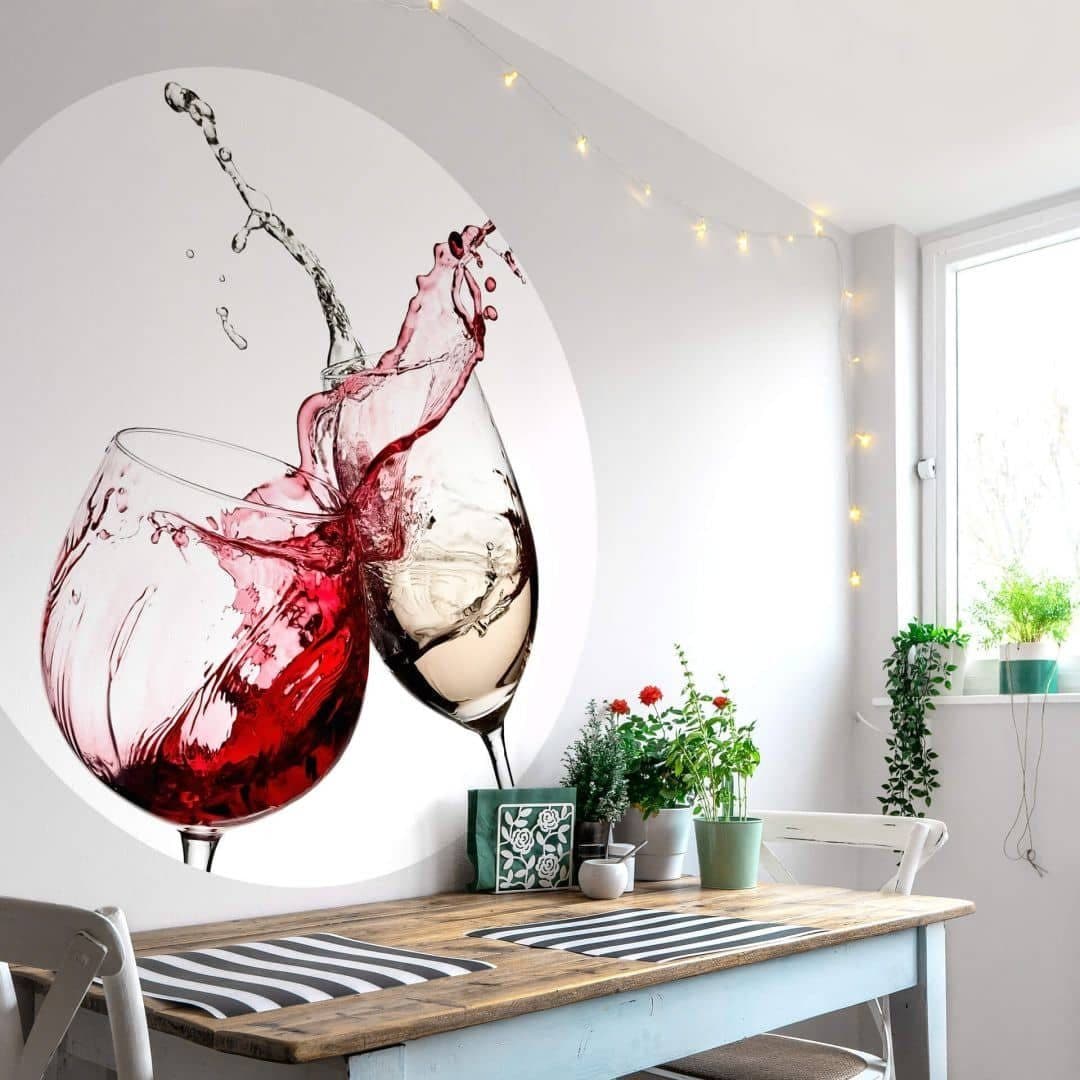 K&L Wall Art Runde Fototapete Vlies Weingläser Weiß Rotwein - Bild 2