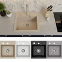 Faizee Möbel Granitspüle Eckig Beige mit Siphon Bild 2