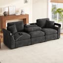 Modernes Sofa in Beige und Grau aus Chenille und Massivholz Bild 2