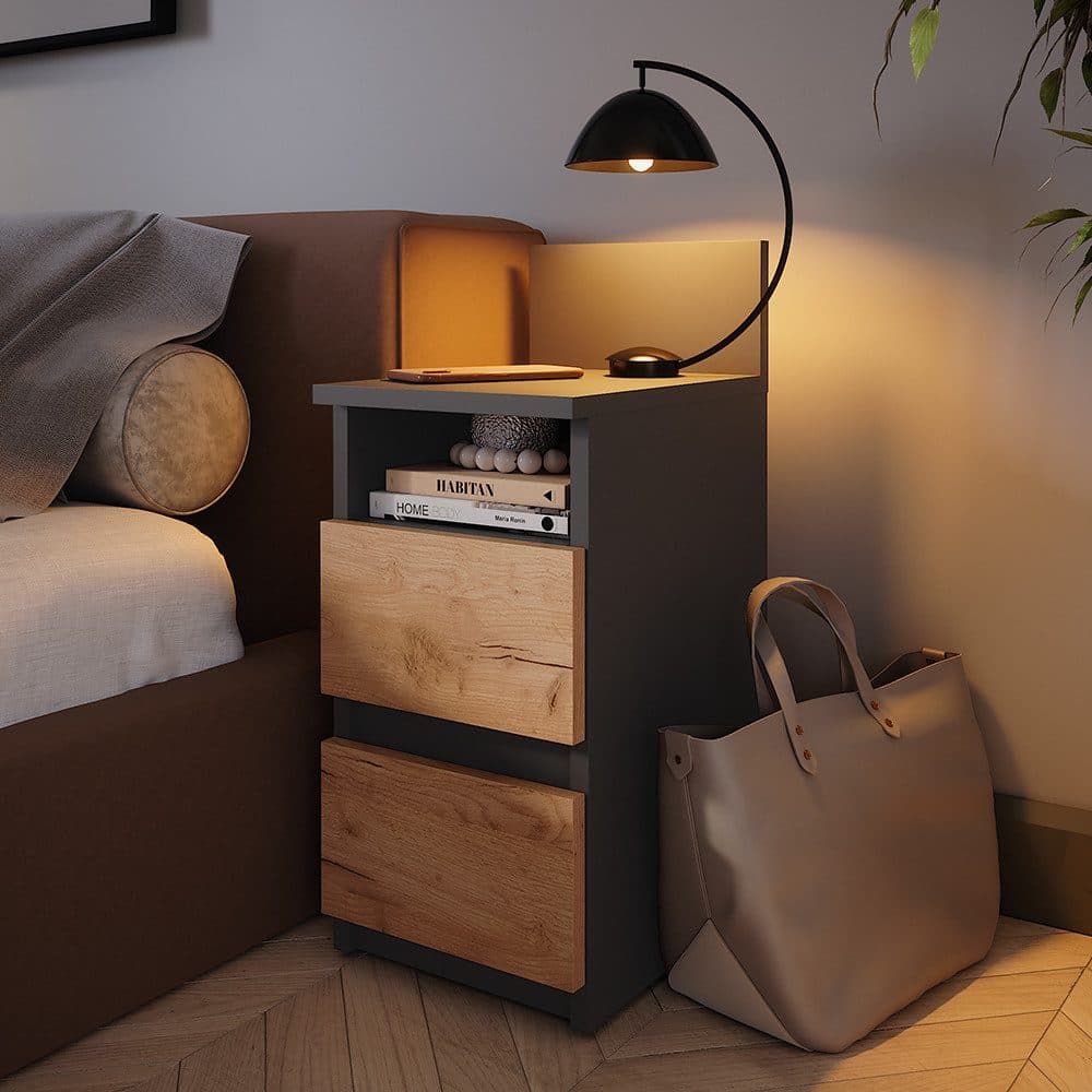 Vicco Nachtschrank Monty Anthrazit/Goldkraft Eiche mit 2 Schubladen - Bild 2
