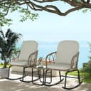 Outsunny Schaukelstuhl-Set 3-tlg. Creme Gelb PE Rattan Bild 2