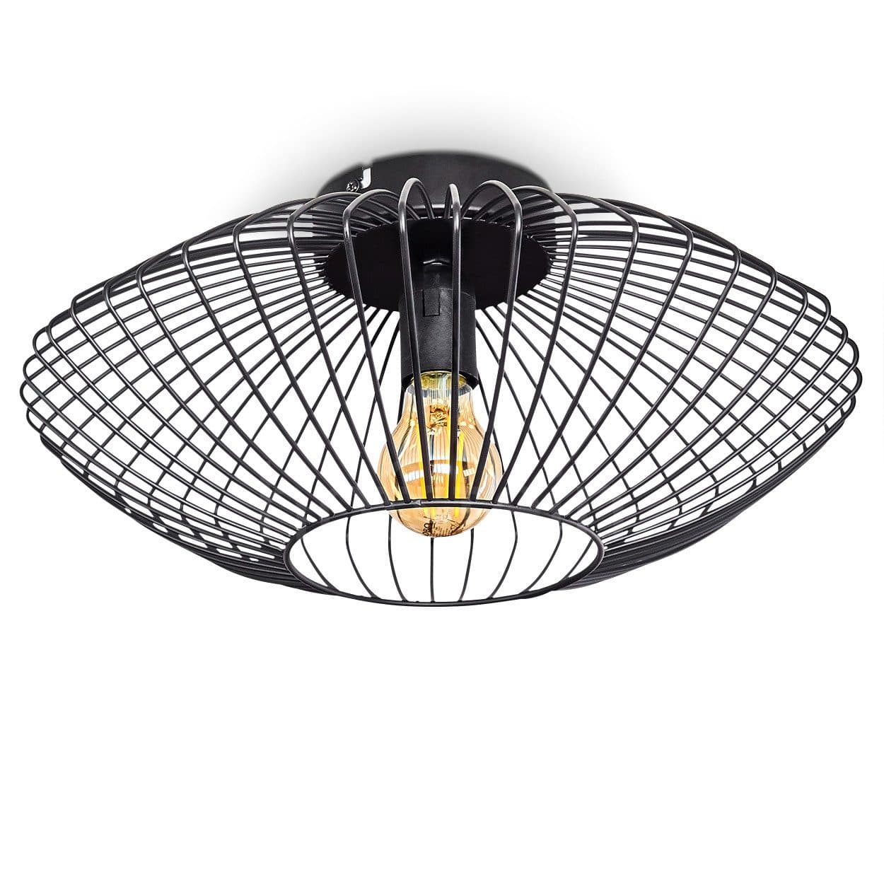 hofstein Deckenleuchte Pieris Runde Deckenlampe Metall Schwarz E27 Retro - Bild 2