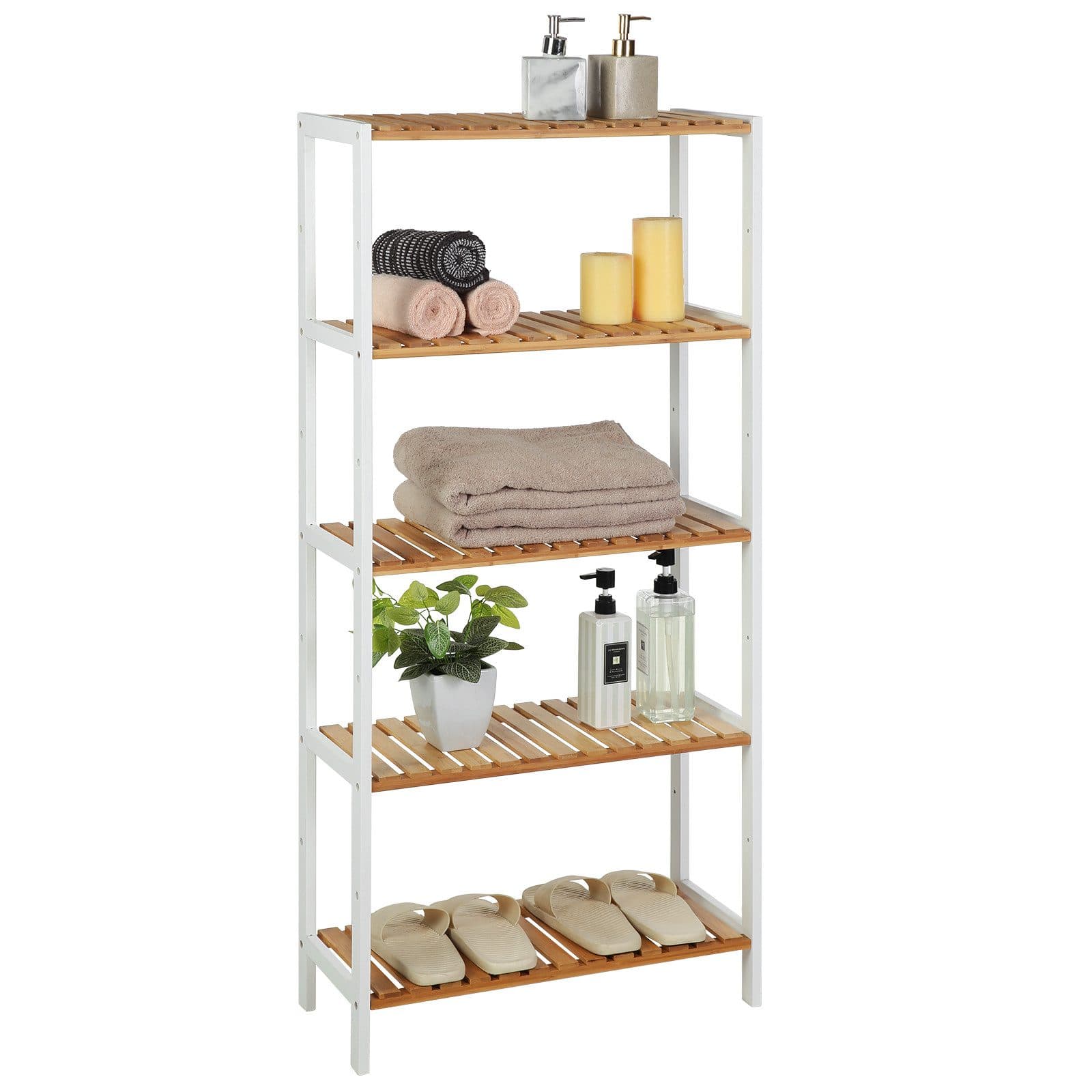 SONGMICS Bambus Badregal 5 Ebenen Weiß-Natur Modern - Bild 2