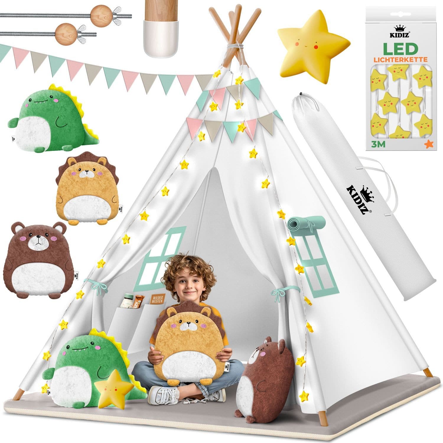 KIDIZ Tipi Kinderzelt Baumwolle mit LED-Licht und Zubehör - Bild 2