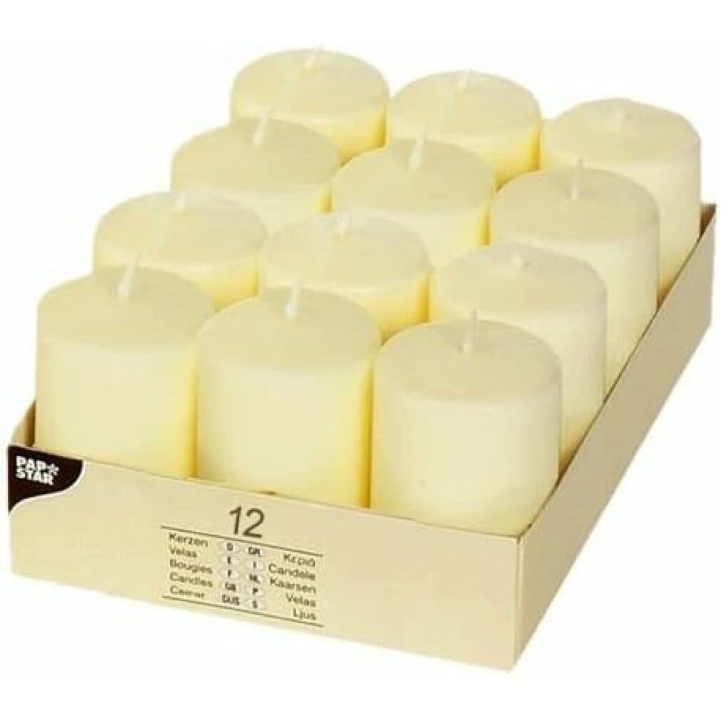 PAPSTAR Stumpenkerze 12 Pillar Kerzen 40 x 60 mm Ivory