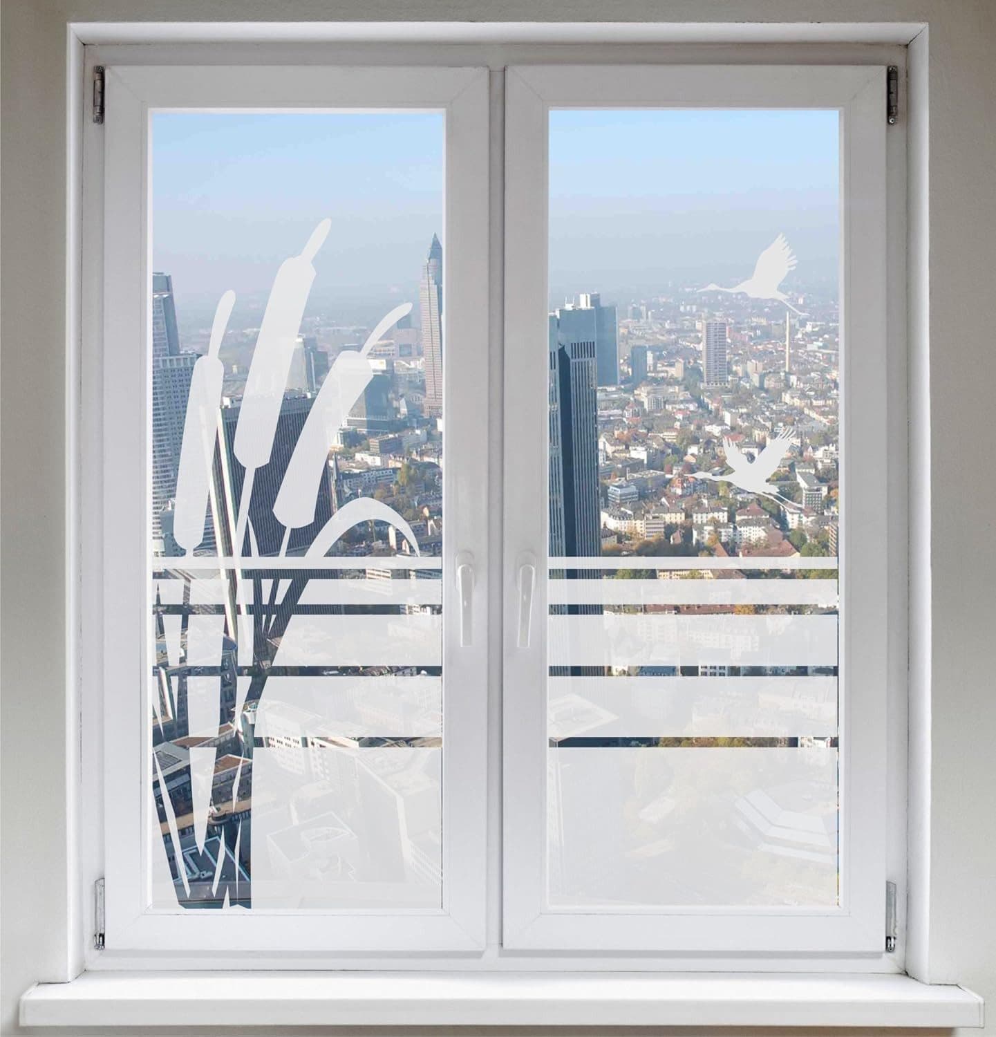 INDIGOS UG Fensterfolie Sichtschutz Sonnenschutz Kranich Schilf Satiniert - Bild 2