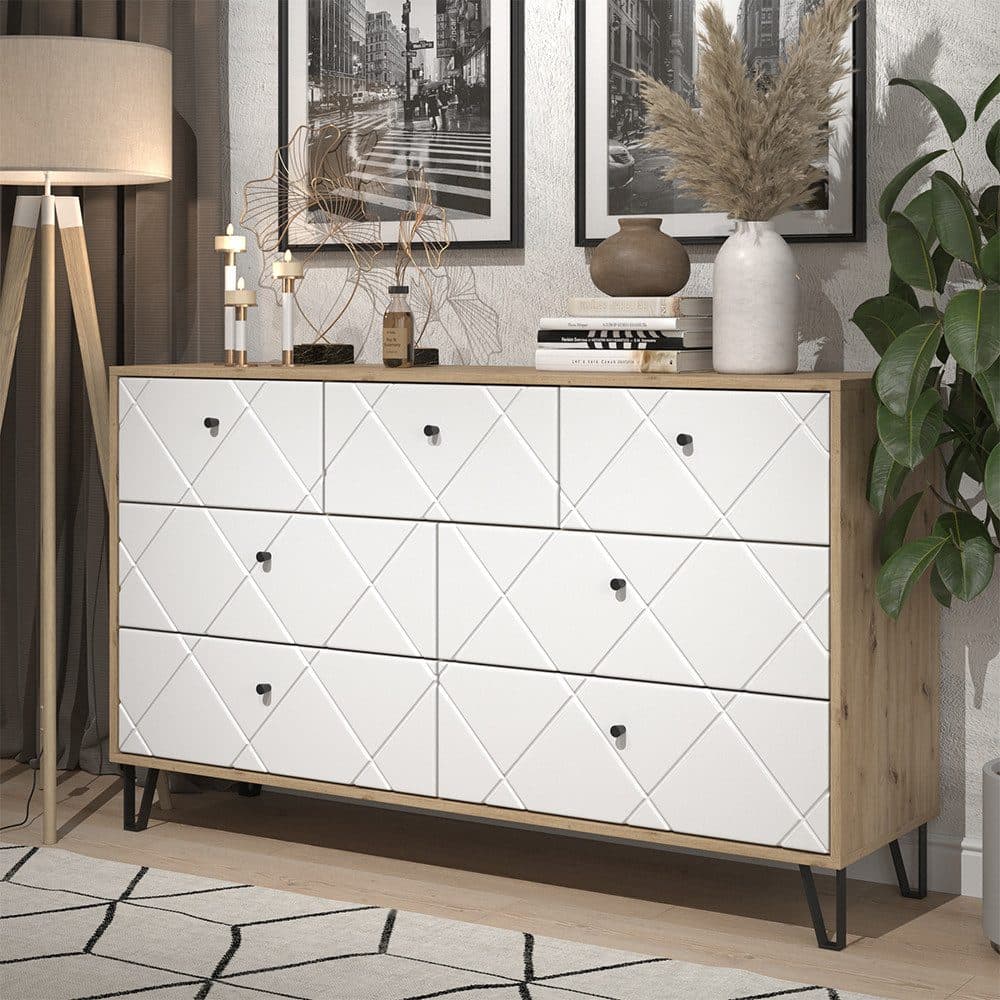 Vicco Kommode Nizza, Artisan-Eiche/Weiß, 140,2 x 82,6 cm mit 7 Schubladen - Bild 2