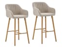 SeedWave Barhocker 2er Set Beige Leinenstoff mit Holzfüßen Bild 2