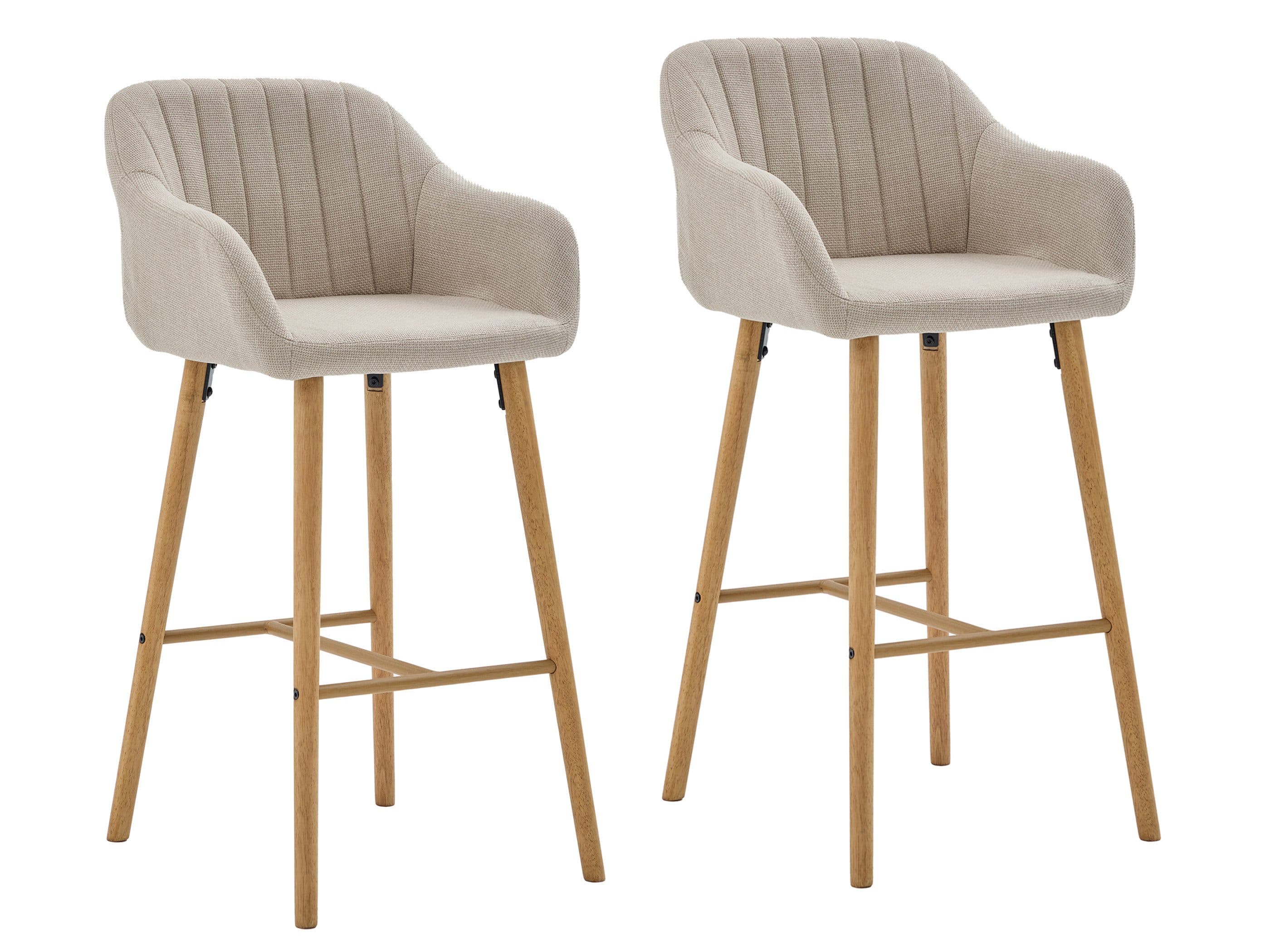 SeedWave Barhocker 2er Set Beige Leinenstoff mit Holzfüßen - Bild 2