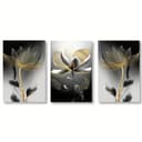 TPFLiving Leinwandbild 3er Set Abstrakte Blumen Schwarz Weiß Gold Bild 2