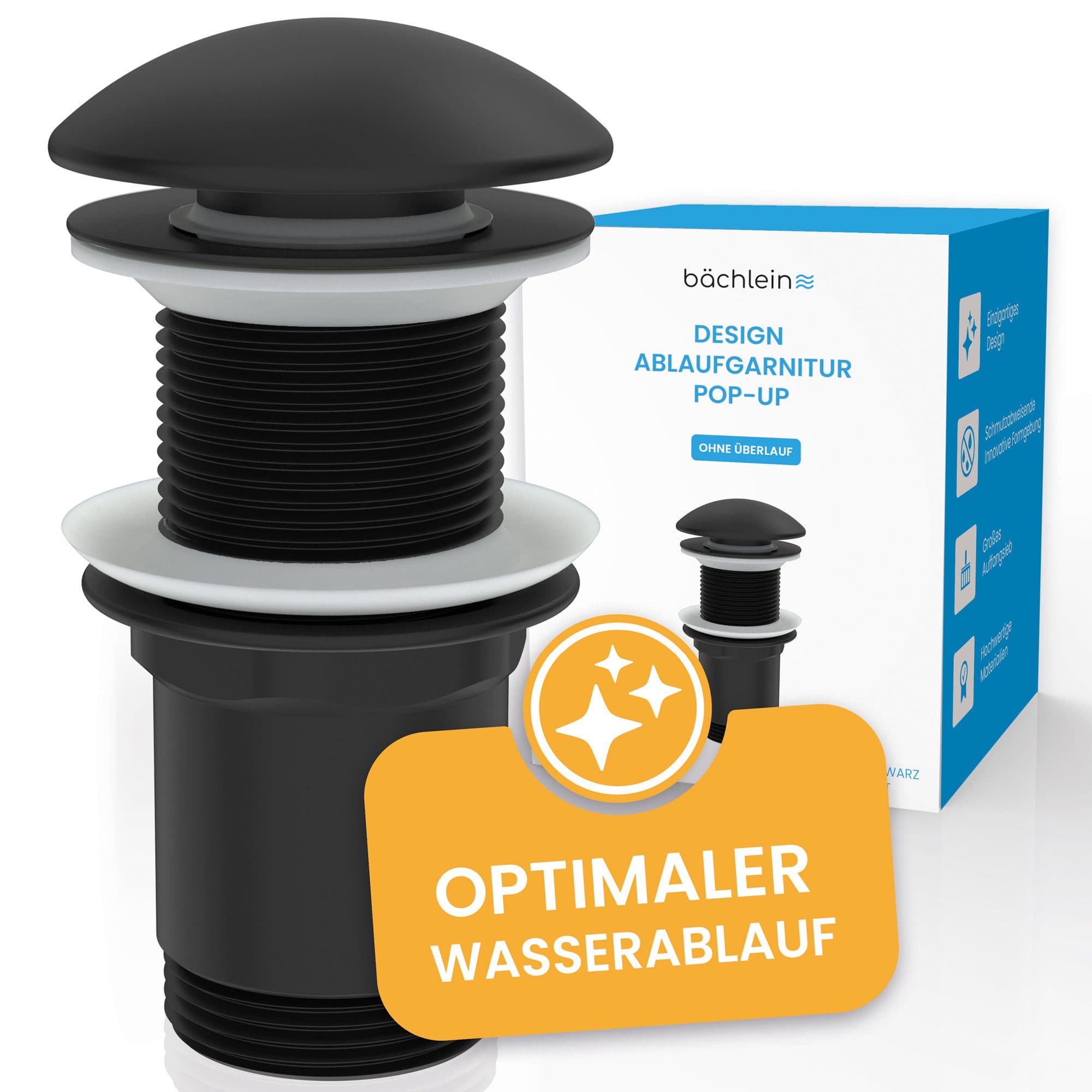 Bächlein Ablaufgarnitur Design Pop Up Matt Schwarz Werkzeugloser Einbau - Bild 2