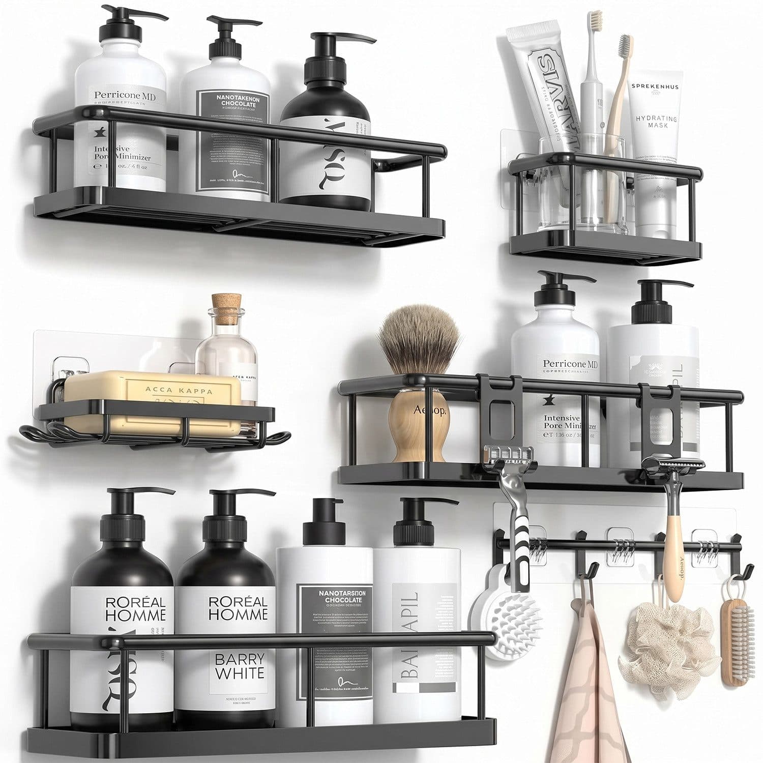 AKKEE Duschablage 6 Stk. Schwarz Ohne Bohren Badezimmer Organizer - Bild 2