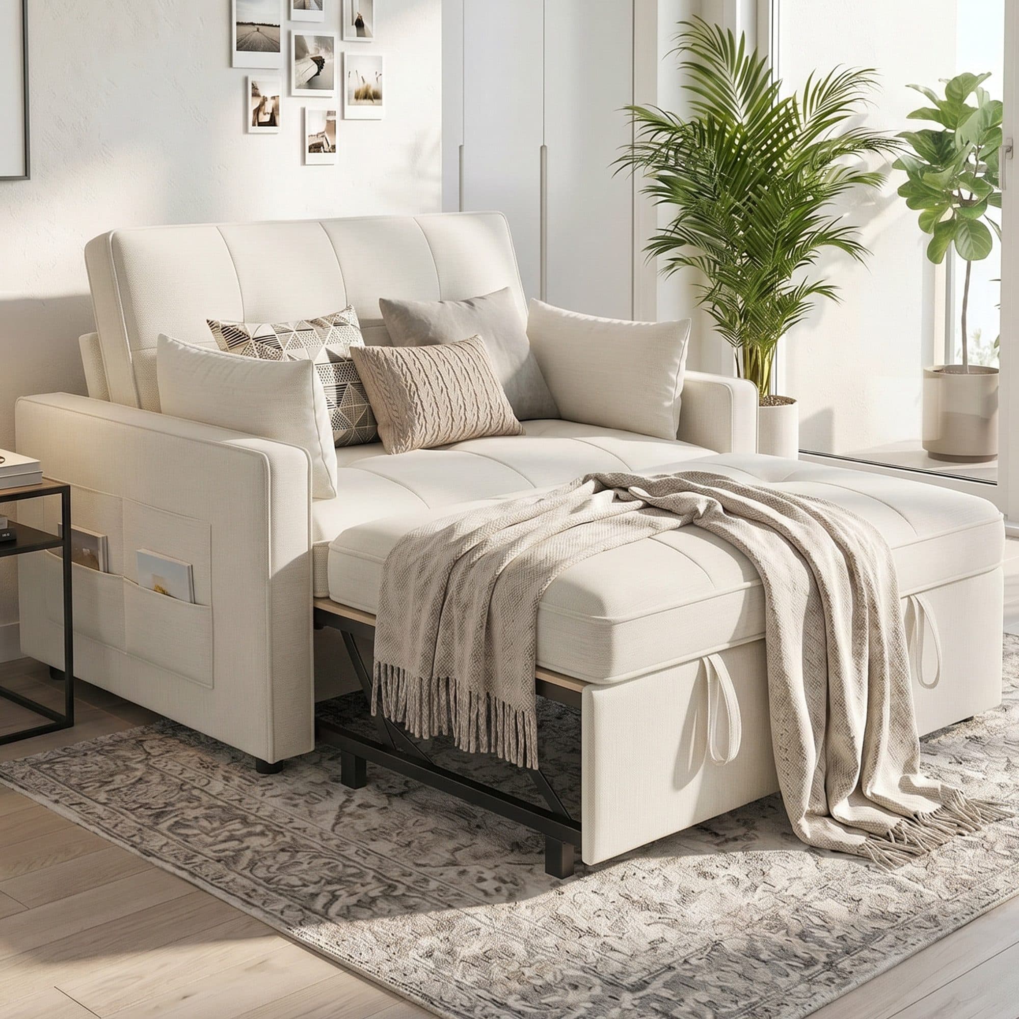 AMERLIFE Schlafsofa 3-in-1 mit Leinenbezug Beige - Bild 2