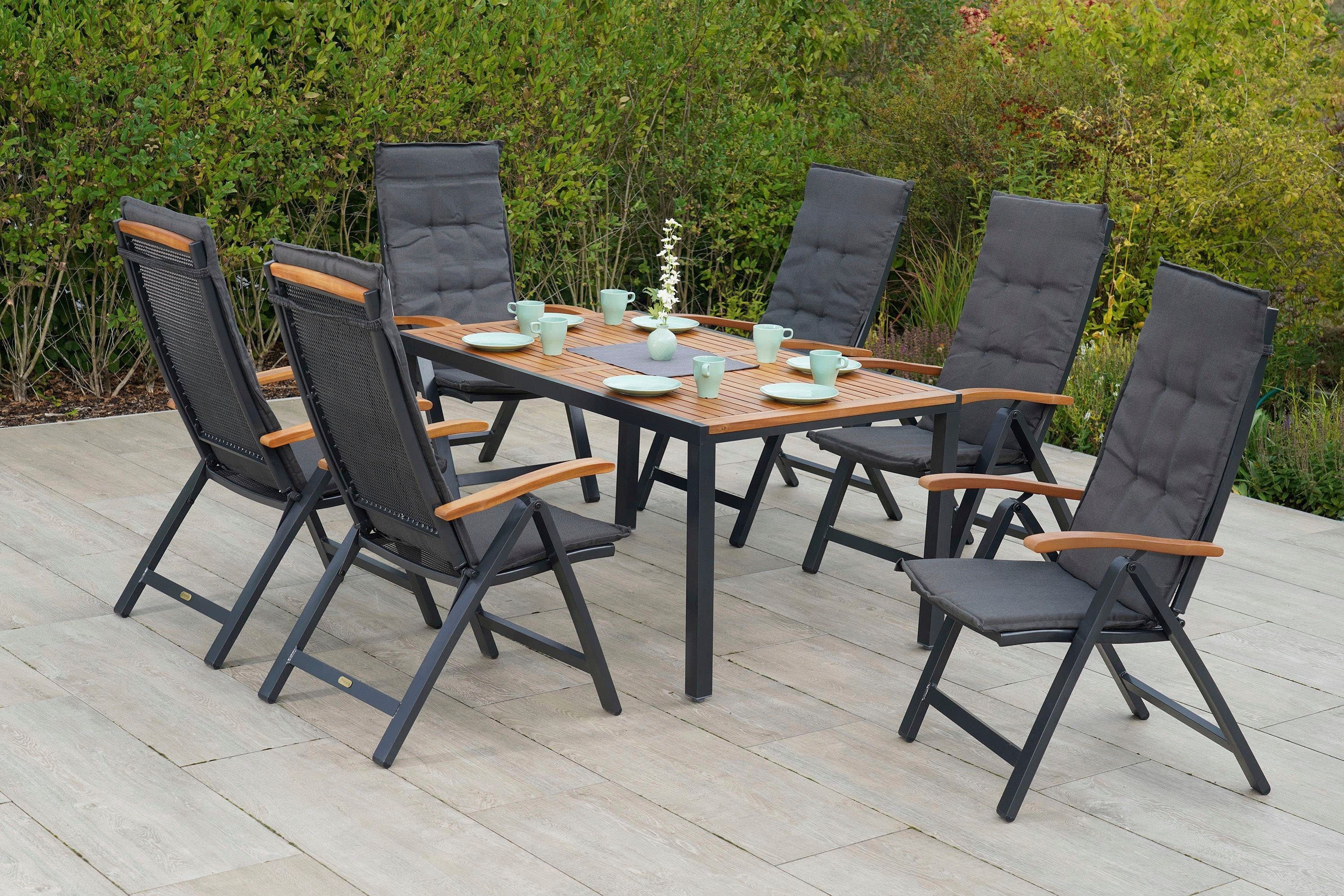 Garten-Essgruppe aus Aluminium und Massivholz