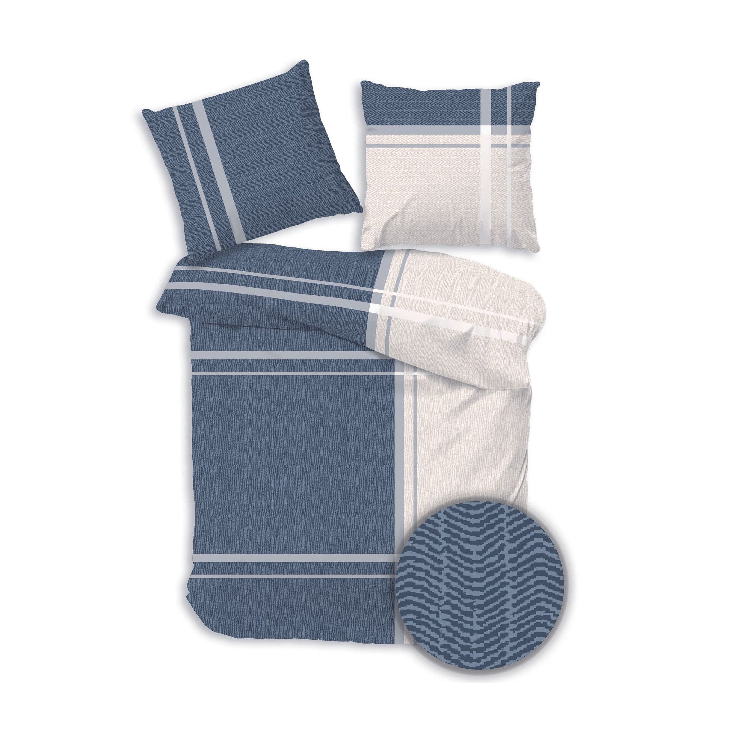 DOBNIG Bettwäsche Flanell 2-teilig gestreift Blau/Creme - Bild 2