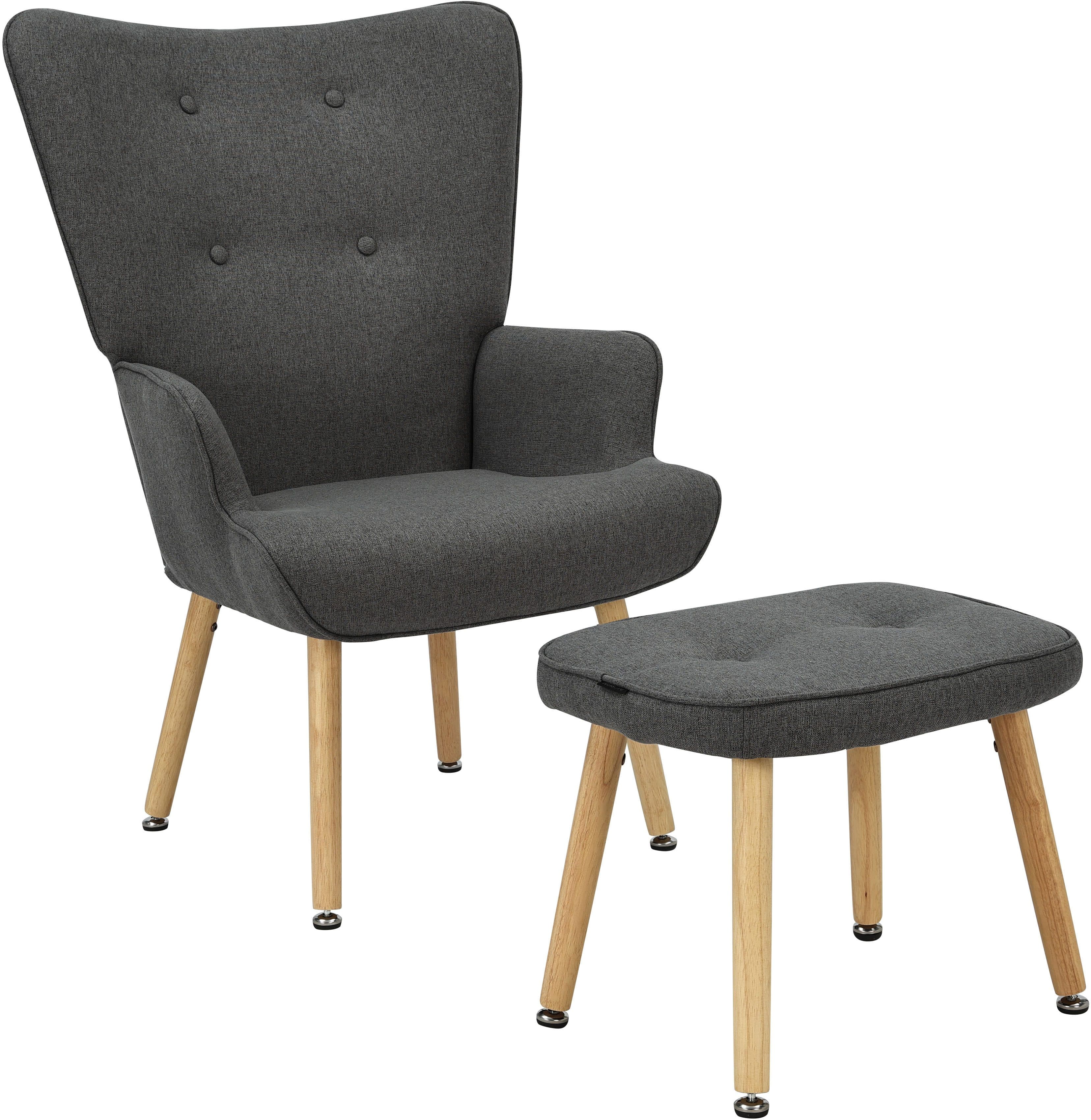 OTTO HOME PERHAM Ohrensessel mit Hocker Set Anthrazit Knopfheftung - Bild 2