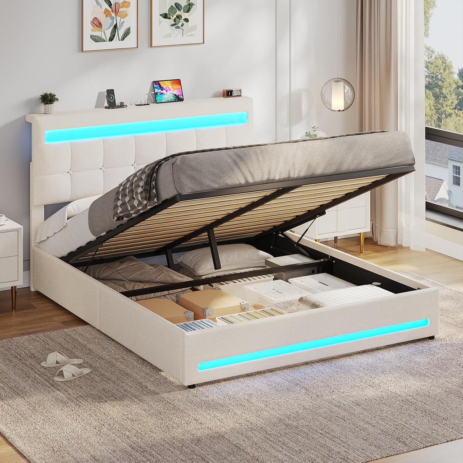 MSMASK Jugendbett 140x200 cm Beige/Grau LED Beleuchtung Ladestation - Bild 2
