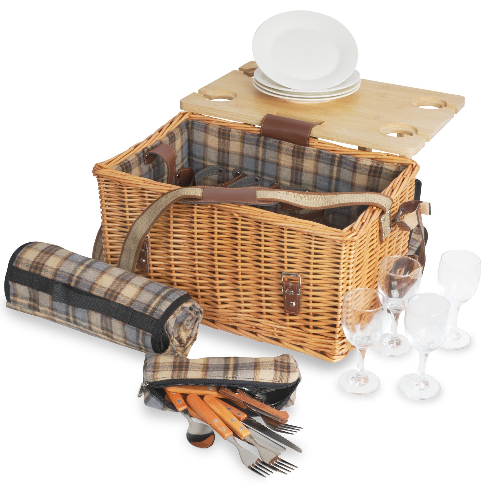 CampFeuer Picknickkorb 4 Personen 25-teilig Weidenkorb mit Geschirr-Set - Bild 2