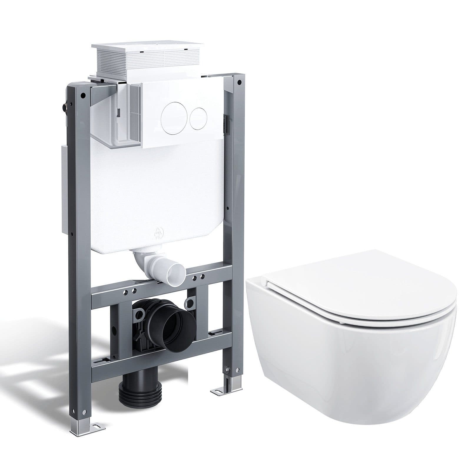 HOROW WC-Komplettset mit Vorwandelement, Hänge-WC, 2-Mengen-Spülung, Weiß - Bild 2